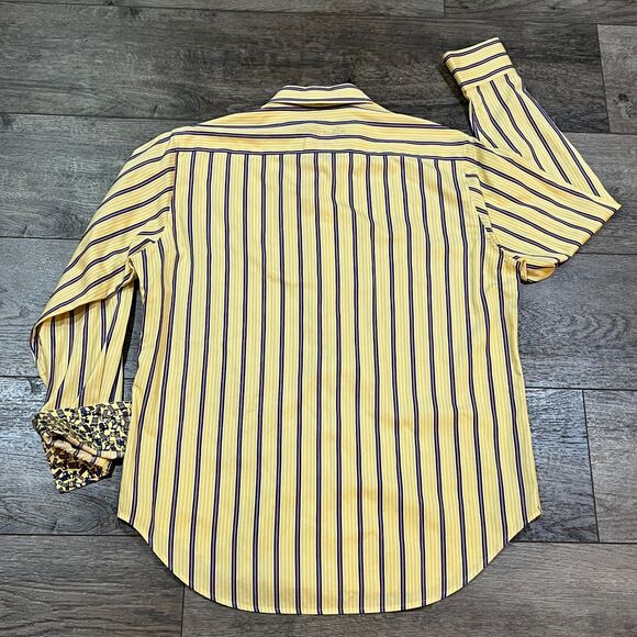 Robert Graham Yellow Striped Button Up Long Sleeve Flip Cuff Shirt - Men's Large - Picture 8 of 10